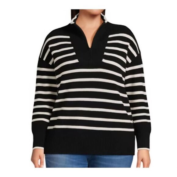 Lands End Drifter Cotton Quarter Zip Pullover Sweater 2X Nautical Coastal Stripe - Picture 1 of 7